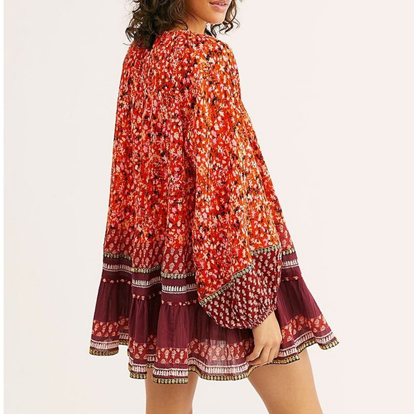 NWOT Free People Red Floral Gardenia Tunic sz. L - Picture 2 of 6